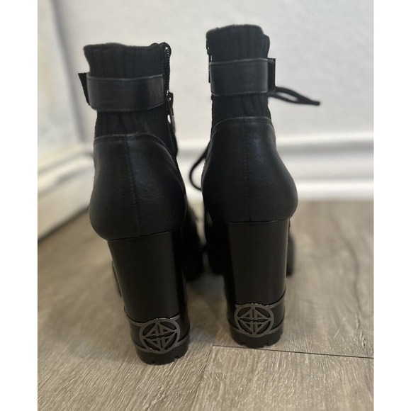 New Antonio Melani 9.5 Perline Leather Lac Up Platform Heel Booties Black - Picture 5 of 7